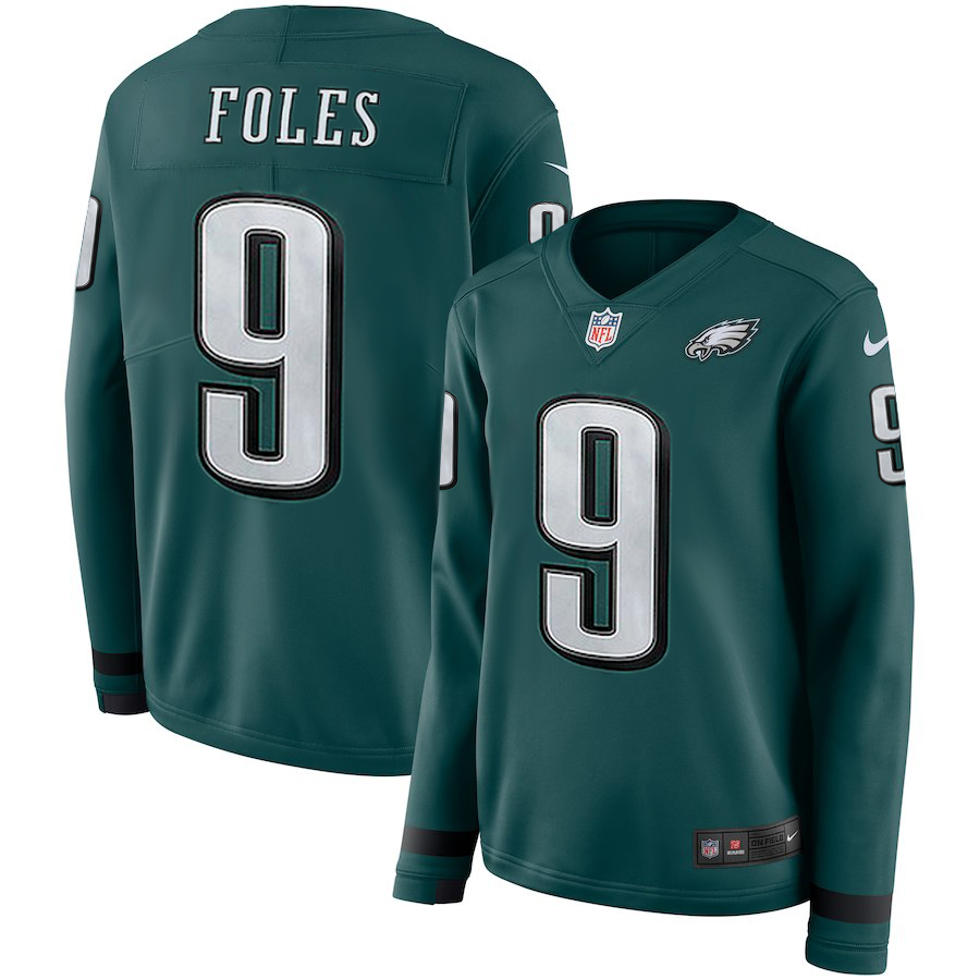 Women Philadelphia Eagles #9 Foles green Limited NFL Nike Therma Long Sleeve Jersey